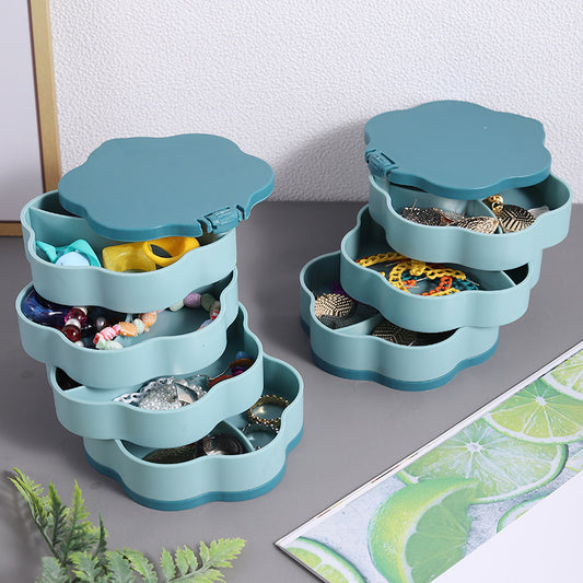 Multi Layer Jewelry Storage Box Rotating Portable Organizer for Earrings Rings Necklaces