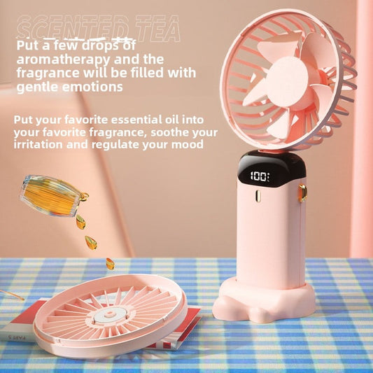 USB Portable Handheld Fan ? Foldable Mini Neck Fan with Digital Display & Aroma Function