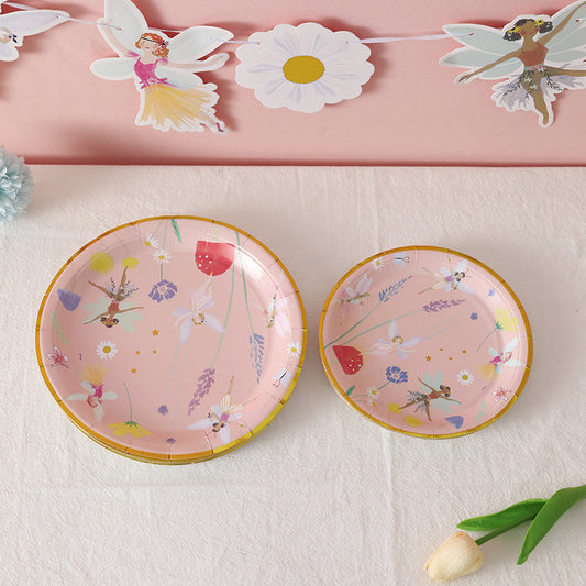 Birthday Party Disposable Tableware suit Cute Fantasy Wind Flower Fairy Disposable Paper Plate Party Decoration Supplies